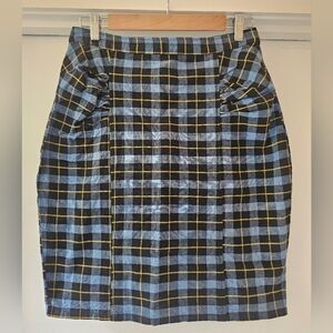 Mata Traders Blue and Yellow Plaid Pencil Skirt